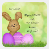 かわいいパーソナライズされたイースターバニーへキッズステッカー スクエアシール (正面)