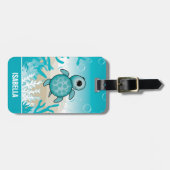 かわいいパーソナライズされたウミガメの荷札 ラゲッジタグ (正面横)