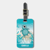 かわいいパーソナライズされたウミガメの荷札 ラゲッジタグ (正面縦)