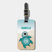かわいいパーソナライズされたウミガメの荷札 ラゲッジタグ (正面縦)