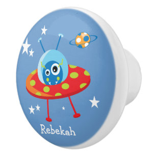 かわいいパーソナライズされたエイリアン宇宙船 セラミックノブ