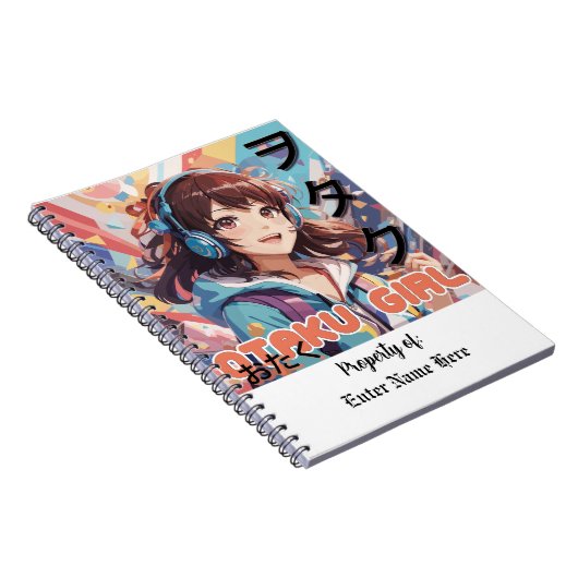 かわいいパーソナライズされたオタクガールアニメノート ノートブック (右側)