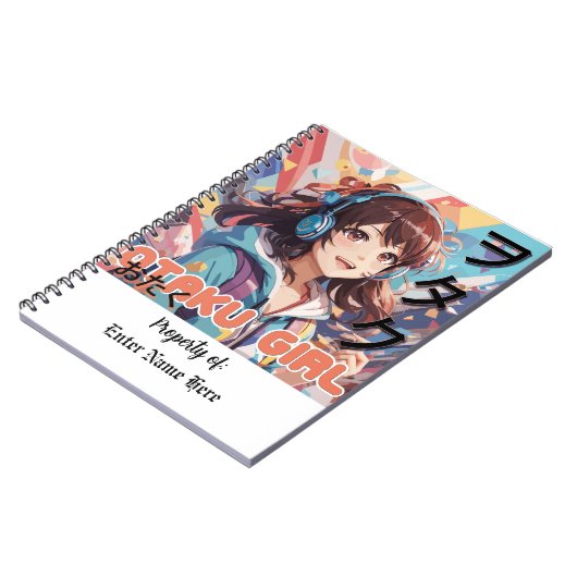 かわいいパーソナライズされたオタクガールアニメノート ノートブック (左側)