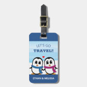 かわいいパーソナライズされたカップルのペンギン荷物タグ ラゲッジタグ (正面縦)