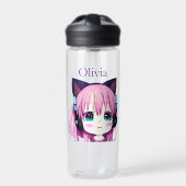 かわいいパーソナライズされたガール（ヘッドフォン付き） ウォーターボトル (正面)