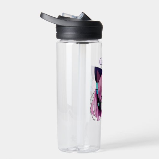 かわいいパーソナライズされたガール（ヘッドフォン付き） ウォーターボトル (右面)