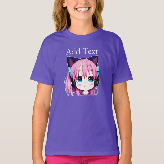かわいいパーソナライズされたガール（ヘッドフォン付き） Tシャツ (正面)