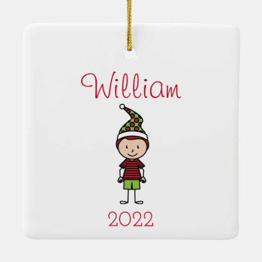 かわいいパーソナライズされたキッズクリスマス セラミックオーナメント (裏面)