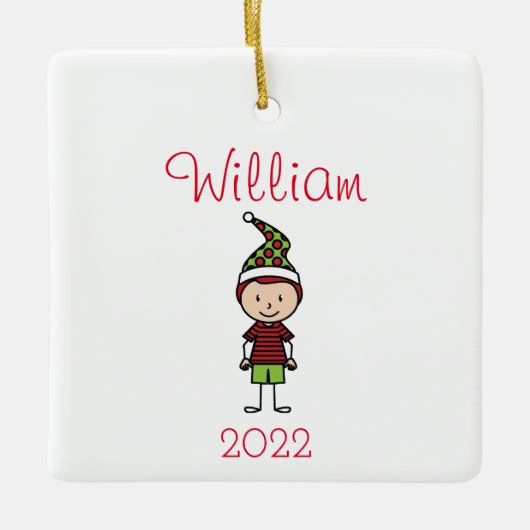 かわいいパーソナライズされたキッズクリスマス セラミックオーナメント (正面)