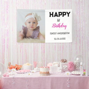 かわいいパーソナライズされたキッズフォトエイジ誕生日パーティー 横断幕