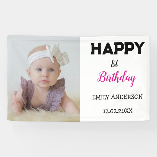 かわいいパーソナライズされたキッズフォトエイジ誕生日パーティー 横断幕 (横)