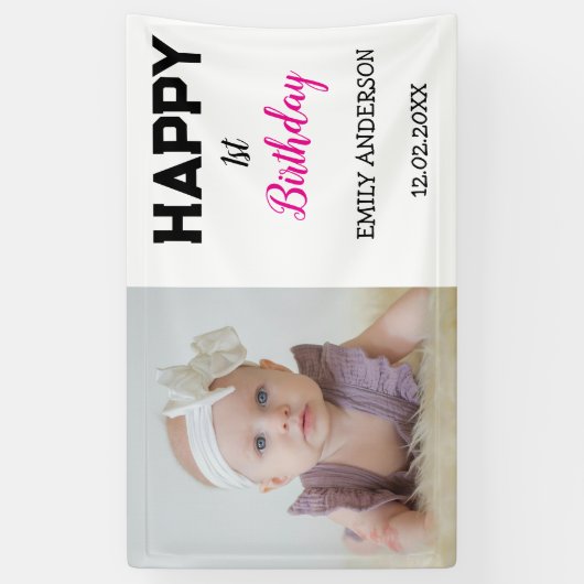 かわいいパーソナライズされたキッズフォトエイジ誕生日パーティー 横断幕 (縦)