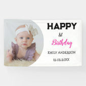 かわいいパーソナライズされたキッズフォトエイジ誕生日パーティー 横断幕 (横)