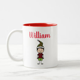 かわいいパーソナライズされたキッズレッドホワイトクリスマス ツートーンマグカップ