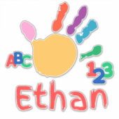 かわいいパーソナライズされたキッドのABCハンド絵を描123 シール (正面)