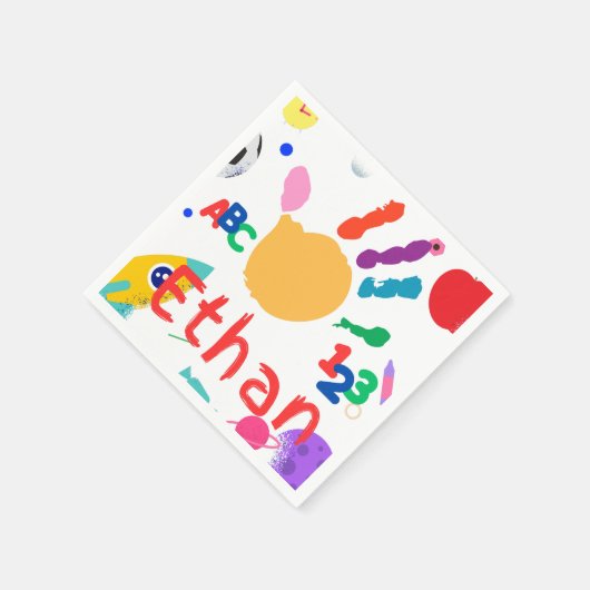 かわいいパーソナライズされたキッドのABCハンド絵を描123 スタンダードカクテルナプキン (角)