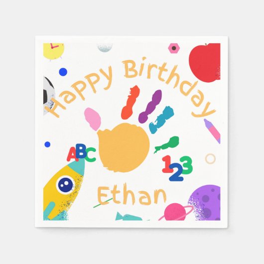 かわいいパーソナライズされたキッドのABCハンド絵を描123 HB スタンダードカクテルナプキン (正面)