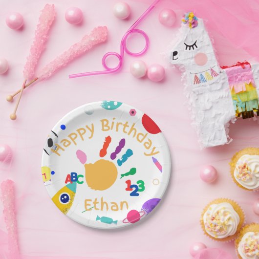かわいいパーソナライズされたキッドのABCハンド絵を描123 HB ペーパープレート (パーティー)