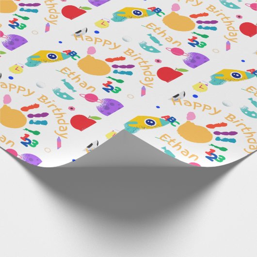 かわいいパーソナライズされたキッドのABCハンド絵を描123 HB ラッピングペーパー (角)