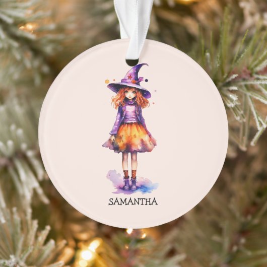 かわいいパーソナライズされたキッドウィッチハロウィーン オーナメント (ツリー)
