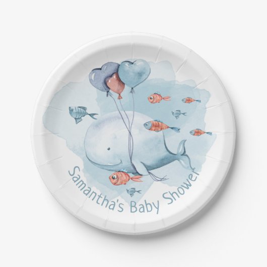 かわいいパーソナライズされたクジラの赤ちゃんシャワー ペーパープレート (正面)
