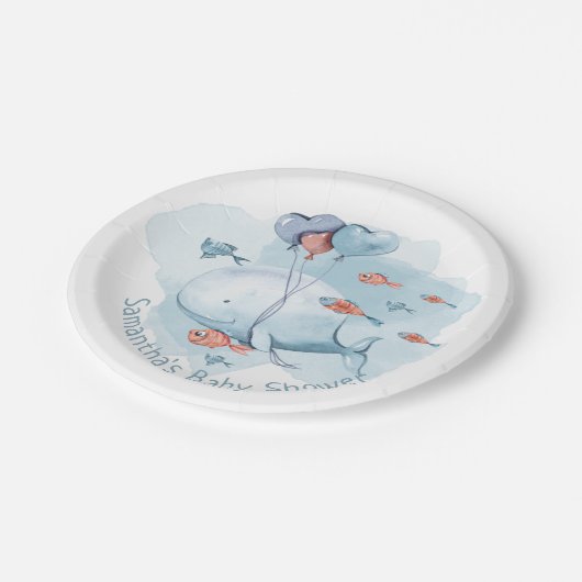 かわいいパーソナライズされたクジラの赤ちゃんシャワー ペーパープレート (アングル)