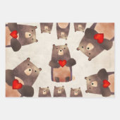 かわいいパーソナライズされたクマとハート ラッピングペーパーシート (正面3)