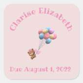 かわいいパーソナライズされたクマと風船 スクエアシール (正面)