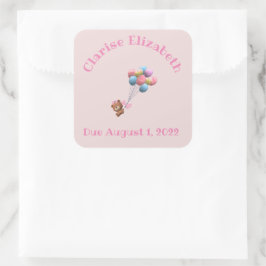 かわいいパーソナライズされたクマと風船 スクエアシール