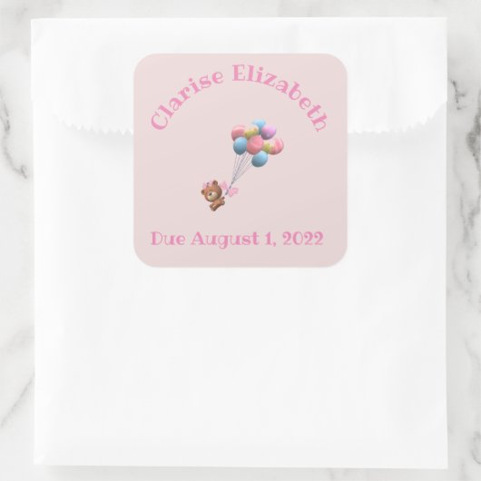 かわいいパーソナライズされたクマと風船 スクエアシール (バッグ)