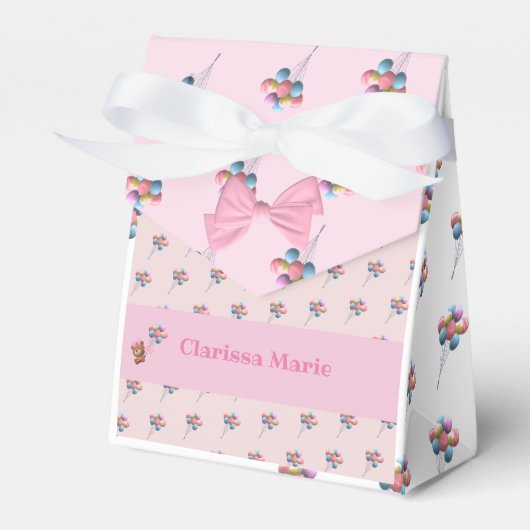 かわいいパーソナライズされたクマと風船 フェイバーボックス (正面サイド)