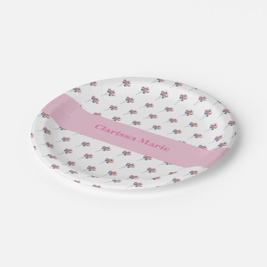 かわいいパーソナライズされたクマと風船 ペーパープレート (アングル)