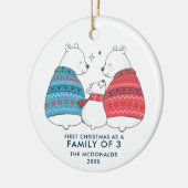 かわいいパーソナライズされたクマのクリスマス3人の家族1 セラミックオーナメント (左)