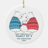 かわいいパーソナライズされたクマのクリスマス3人の家族1 セラミックオーナメント (裏面)