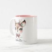 かわいいパーソナライズされたクリスマストナカイ ツートーンマグカップ (正面左)