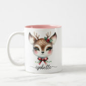 かわいいパーソナライズされたクリスマストナカイ ツートーンマグカップ (左)