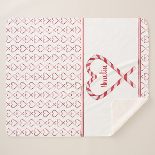 かわいいパーソナライズされたクリスマスネームキャンディーケーンハート シェルパブランケット (正面(横))