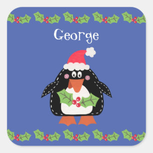 かわいいパーソナライズされたクリスマスペンギン スクエアシール