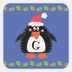 かわいいパーソナライズされたクリスマスペンギン スクエアシール
