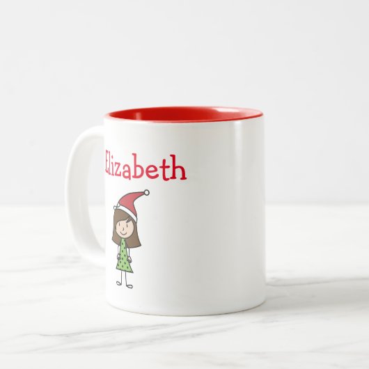 かわいいパーソナライズされたクリスマス名子供ホットココア ツートーンマグカップ (正面左)