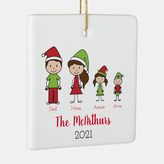 かわいいパーソナライズされたクリスマス家族 セラミックオーナメント (右)