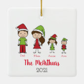 かわいいパーソナライズされたクリスマス家族 セラミックオーナメント (裏面)