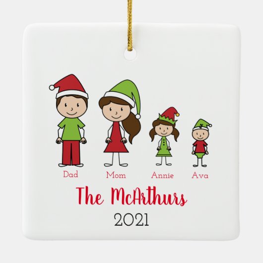かわいいパーソナライズされたクリスマス家族 セラミックオーナメント (裏面)