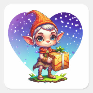 かわいいパーソナライズされたクリスマス小妖精や小人 スクエアシール