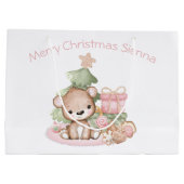 かわいいパーソナライズされたクリスマス抱き枕for a girl ラージペーパーバッグ (裏面)