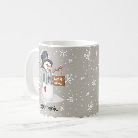 かわいいパーソナライズされたクリスマス雪だるまが雪を降らせる コーヒーマグカップ (正面左)