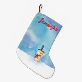 かわいいパーソナライズされたクリスマス雪だるまなびく スモールクリスマスストッキング (正面 (吊り時))