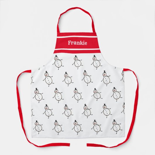 かわいいパーソナライズされたクリスマス雪だるまエプロン エプロン (正面)