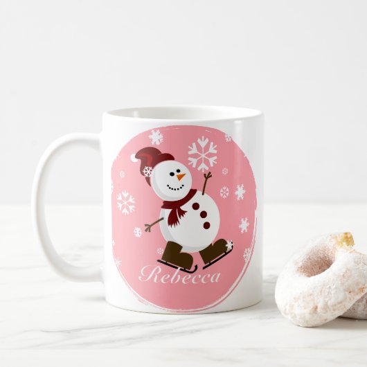 かわいいパーソナライズされたクリスマス雪だるま コーヒーマグカップ (ドーナツ)