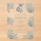 かわいいパーソナライズされたコアラeucalyptus赤ちゃんシャワー アクリル招待状 (正面)